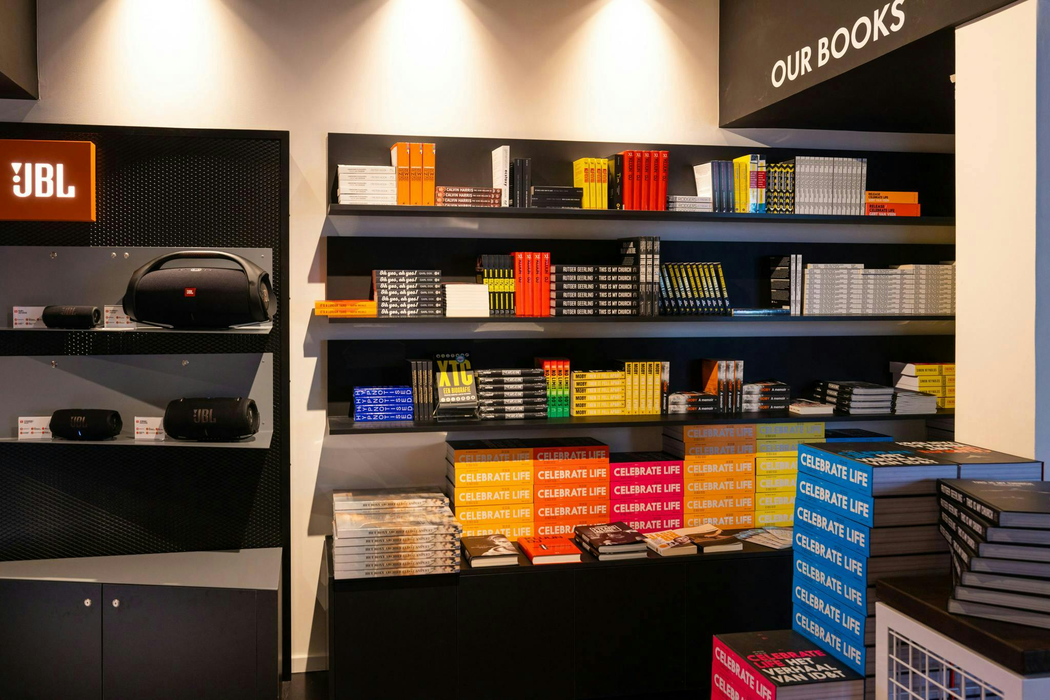 concept store with electronic music vinyl, dj gear books